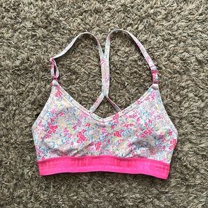 Pink and Floral Design Sports Bra